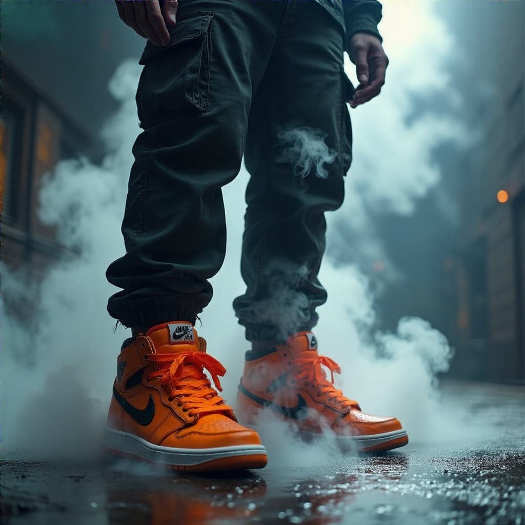 AI-Generated Orange Sneakers in Fog
